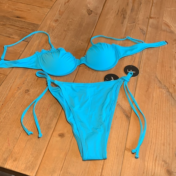 Lulu’s NWT Sunshine Galore SideTie Teal Blue Bikinii Medium - Picture 7 of 11